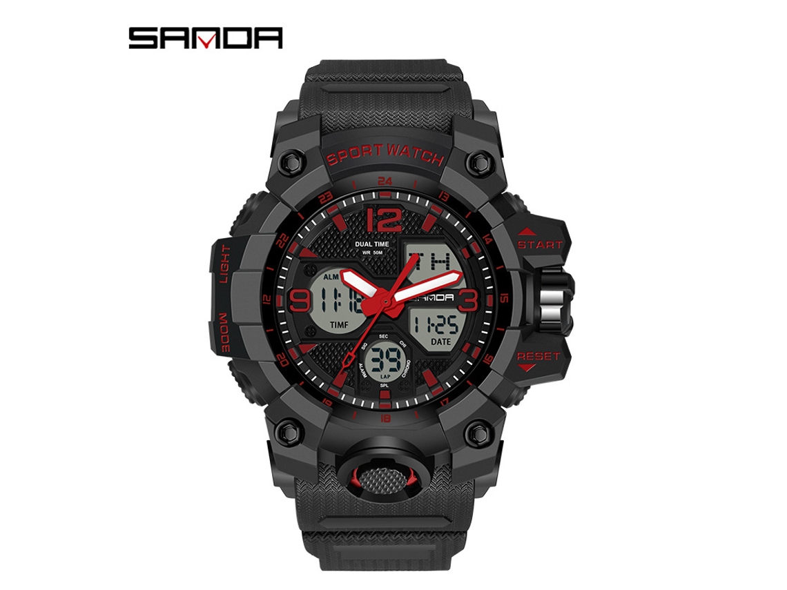 Reloj Electrónico De Moda (negro Y Rojo para Hombre) Con Acabado Luminoso, Resistente Al Agua Y A Los Golpes, Con Alarma.