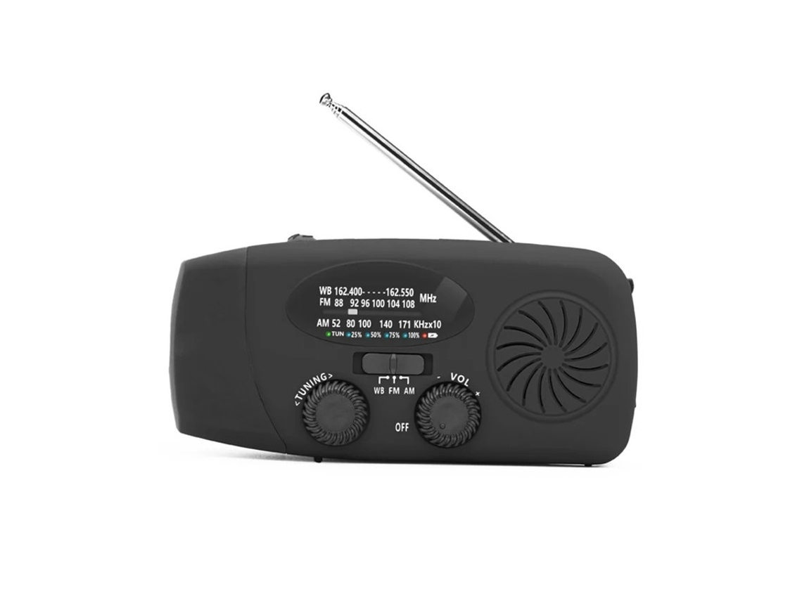 Generador de radio solar de emergencia BESTVITE de 2000 mAh con manivela y linterna (negro)