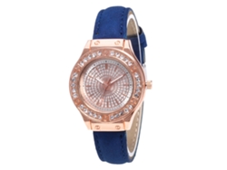 Reloj De Pulsera De Cuarzo Para Mujer Con Correa De Piel Sintética Y Diamantes De Imitación Azul Marino.