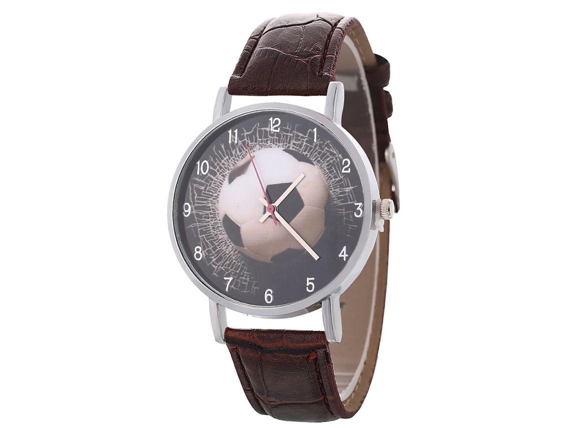 Reloj Casual De Cuero Pu Unisex Con Patrón De Fútbol De Cuarzo (café)