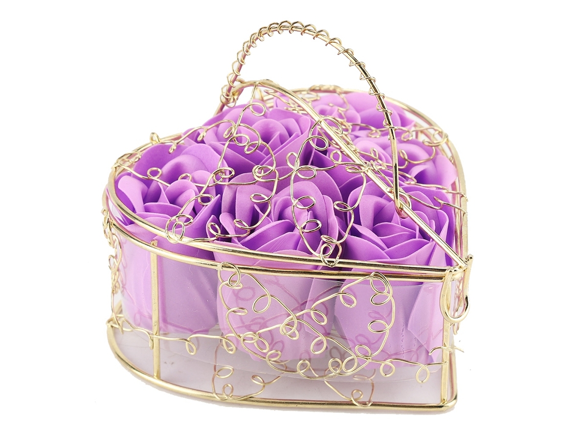 cestas de jabón románticas de hierro con forma de rosa dorada para regalo de San Valentín (morado)