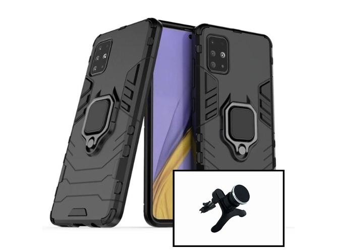 Kit Funda y Soporte Magnético Coche Samsung A71 3x1 Military Defender