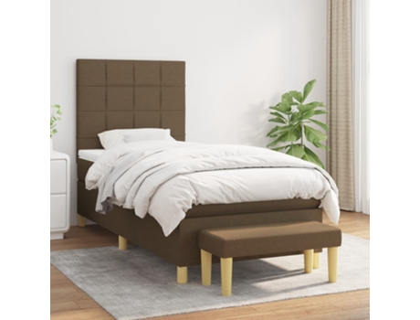 vidaXL Cama con somier y colchón 90x190 cm tela marrón oscuro