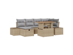 Conjunto 7 De Sofá De Jardín De Vidaxl Con Cojines Beige Poliratán