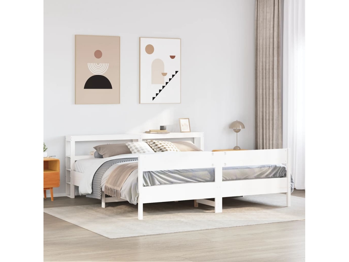 Estructura De Cama Sin Colchón Madera Maciza Blanca 200x200 Cm