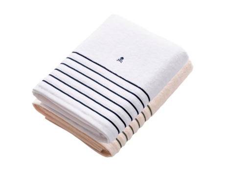 Juego de 2 Toallas de Ducha SCALPERS Home 100% Algodón (90x150cm - Blanco, Beige y Verde)