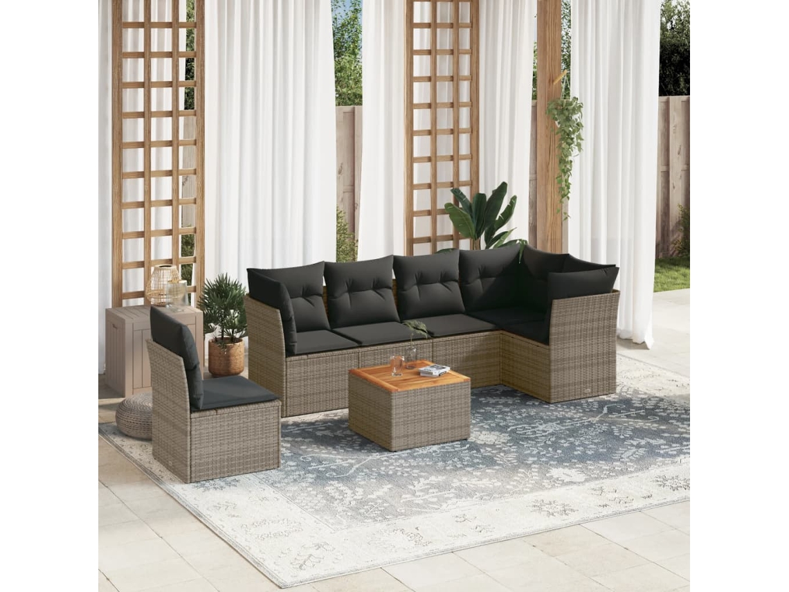 Conjunto de sofás de jardín de 7 piezas DKD Home Decor con cojines de mimbre gris