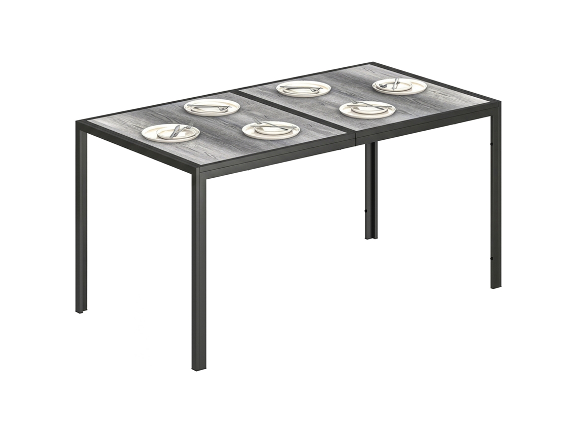 Mesa de jardín con tablero de imitación madera, 150x80x74 cm, gris.