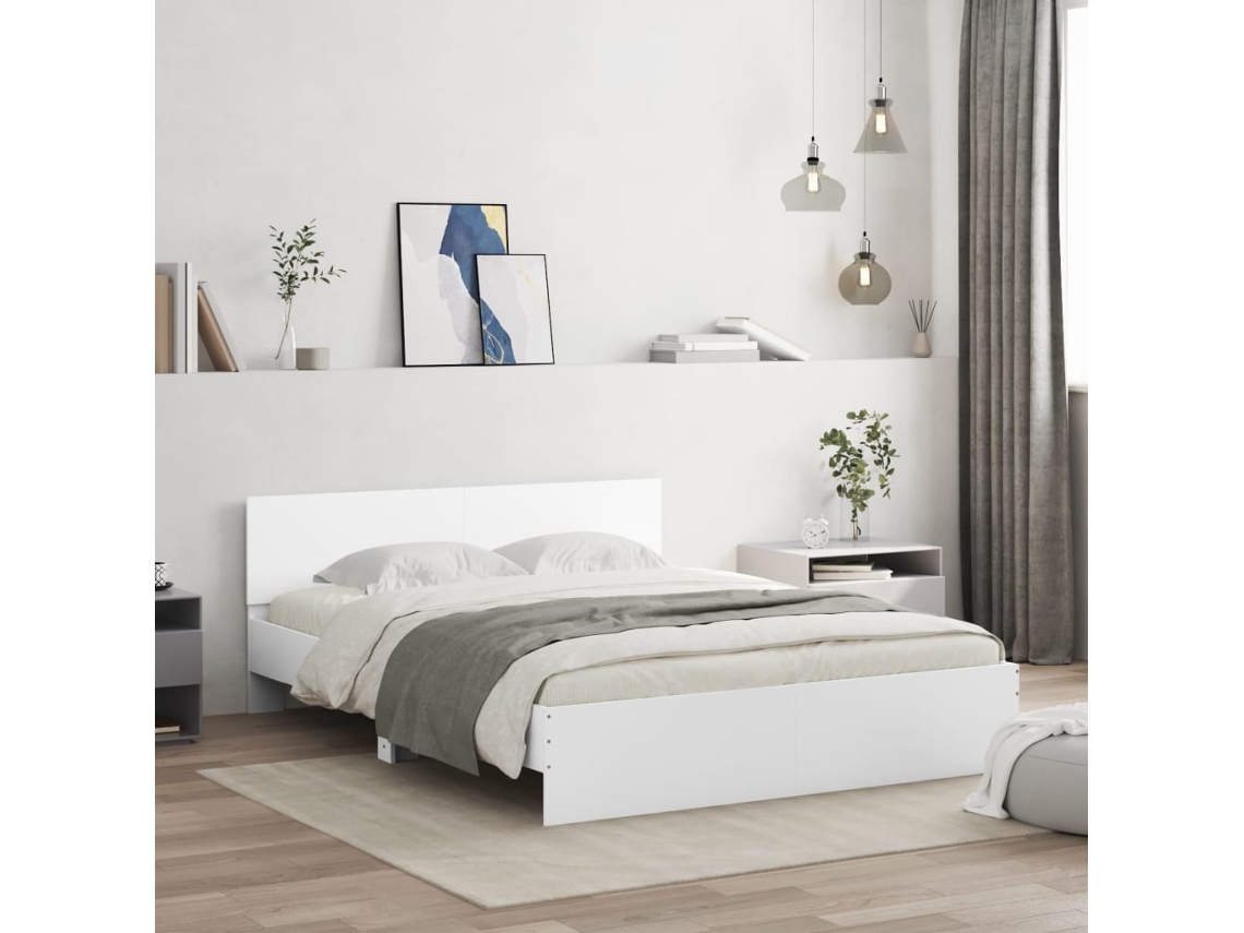 Estructura De Cama Con Cabecero Blanca 140x200 Cm