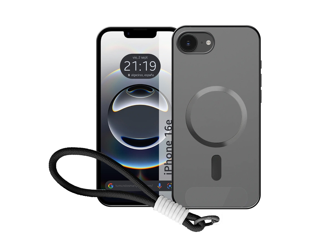 Funda Magnética Para Iphone 16e (6.1) Compatible Con Magsafe, Borde Negro Y Correa