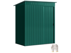 Caseta de jardín metálica con ventilación y puerta corredera, 159x106x181cm, verde.