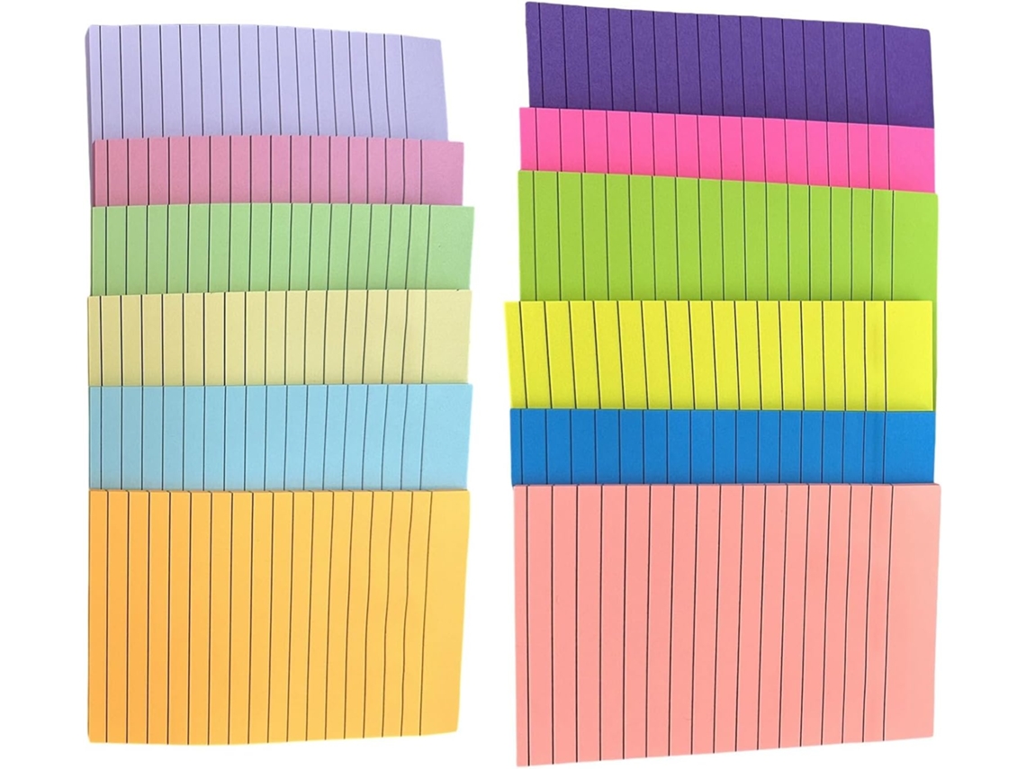 Juego De 12 Blocs De Notas Rectangulares, Rayados, Autoadhesivos Y Multifuncionales.