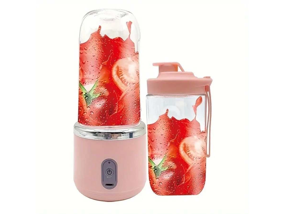 Licuadora portátil recargable pequeña para uso doméstico - Cuerpo rosa y tapa para doble vaso - Totalmente compatible con YUNZII