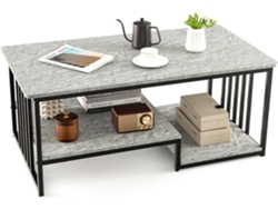 Mesa de Centro de Mármol, Mesa Rectangular de 2 Niveles con Estante de Almacenamiento Abierto, Mesa de Cóctel Larga y Moderna COSTWAY