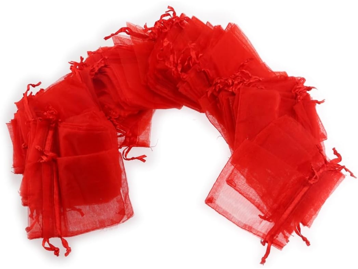 100 Bolsitas Organza Rojas Cordón Joyería Bodas Fiestas