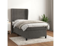 Cama Box Spring Con Colchón Terciopelo Gris Oscuro 80x200 Cm