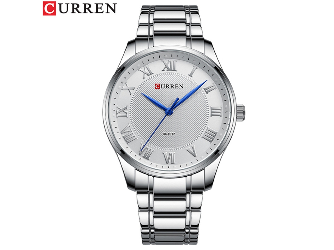Reloj de cuarzo MDUG para hombre, sencillo, color blanco plateado, con brazalete de acero, multifuncional.