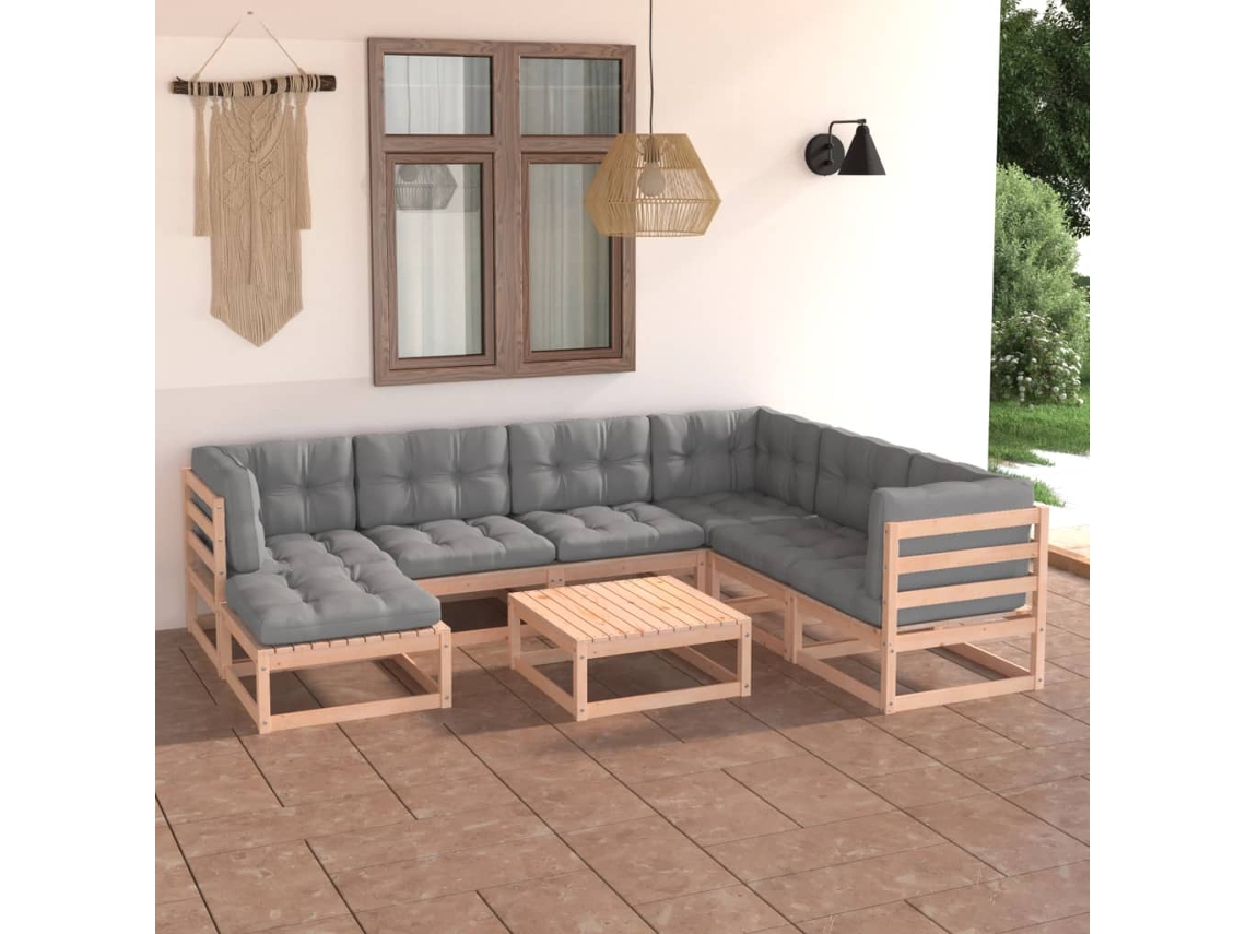 Conjunto de jardín de 8 piezas con cojines de pino macizo DKD Home Decor
