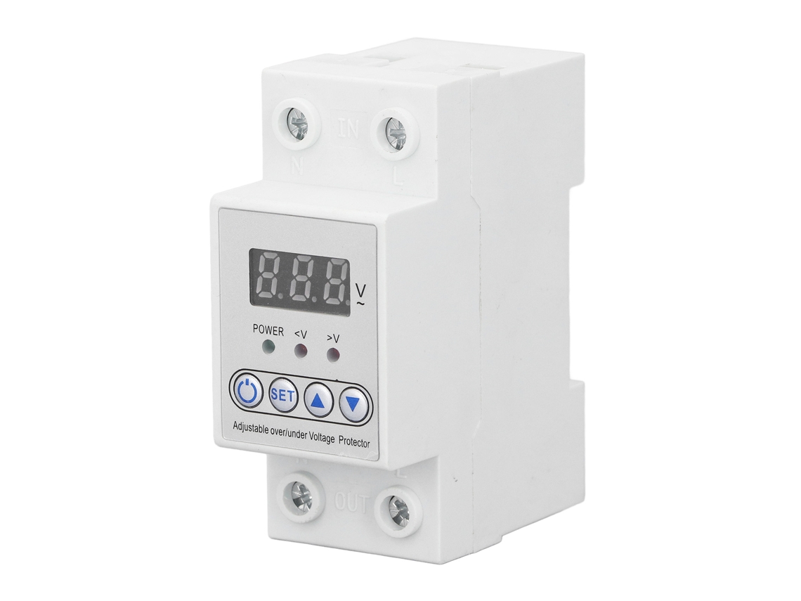 Dispositivo de protección de alto/bajo voltaje ajustable con recuperación automática, 230 V, 63 A, carril DIN