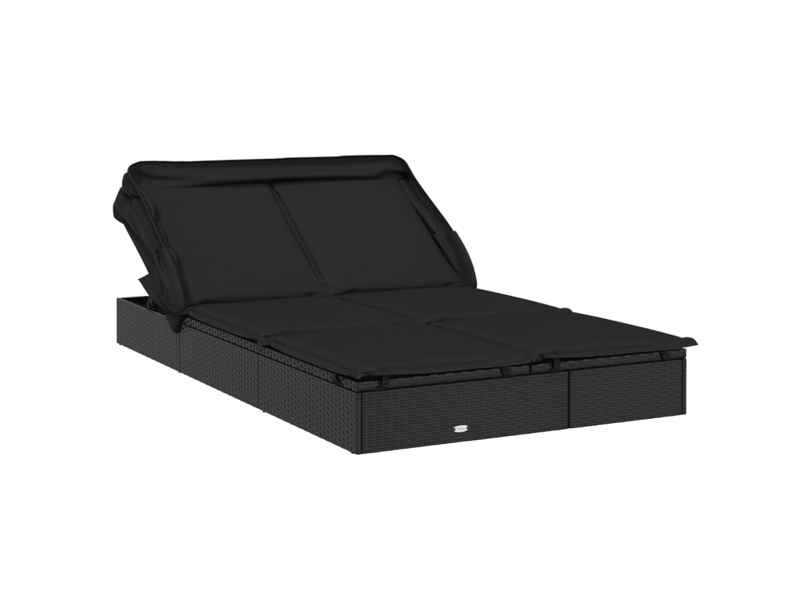 Tumbona con toldo plegable para 2 personas, mimbre, negro, MAISON EXCLUSIVE