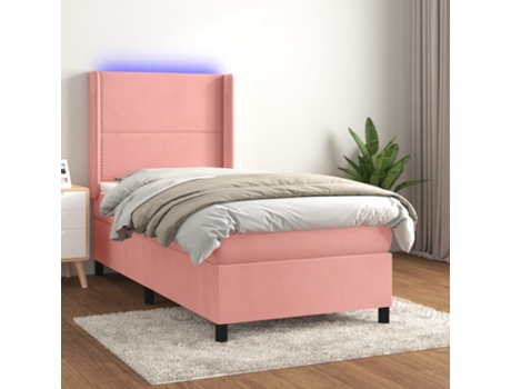VIDAXL Colchón con somier/LED (Rosa - Terciopelo - 90 x 200 cm)