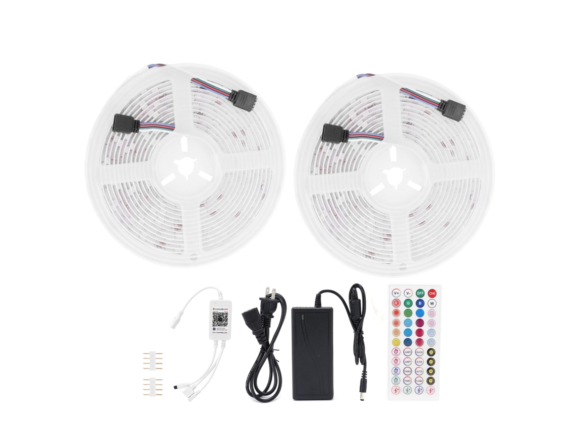 Tira de luces LED RGB de 300 LED, IP65 SMD5050, modelo 2026, con control remoto, flexible y ajustable para decoración ambiental.