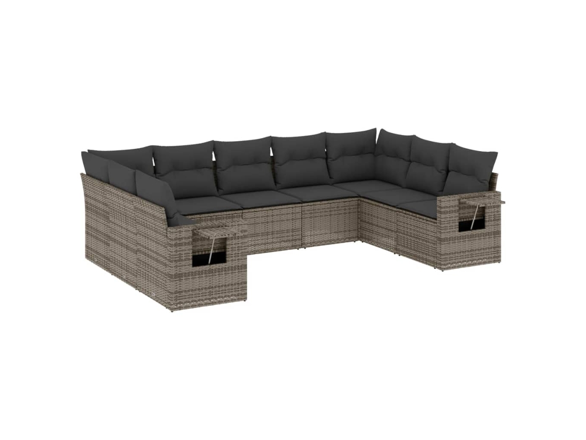 Maison Exclusive - Set De Muebles De Jardín 9 Pzas Y Cojines Ratán Sintético Gris