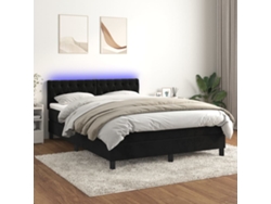 Cama Box Spring Colchón Y Led Terciopelo Negro 140x190 Cm