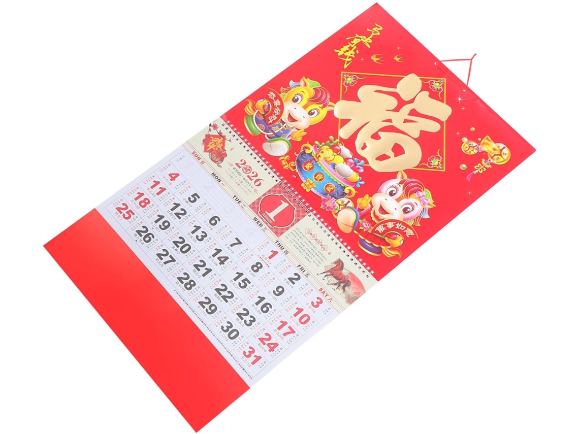 Calendario de pared chino 2026, Año del Caballo, con impresión dorada. Calendario lunar decorativo para el hogar y Gokoco.
