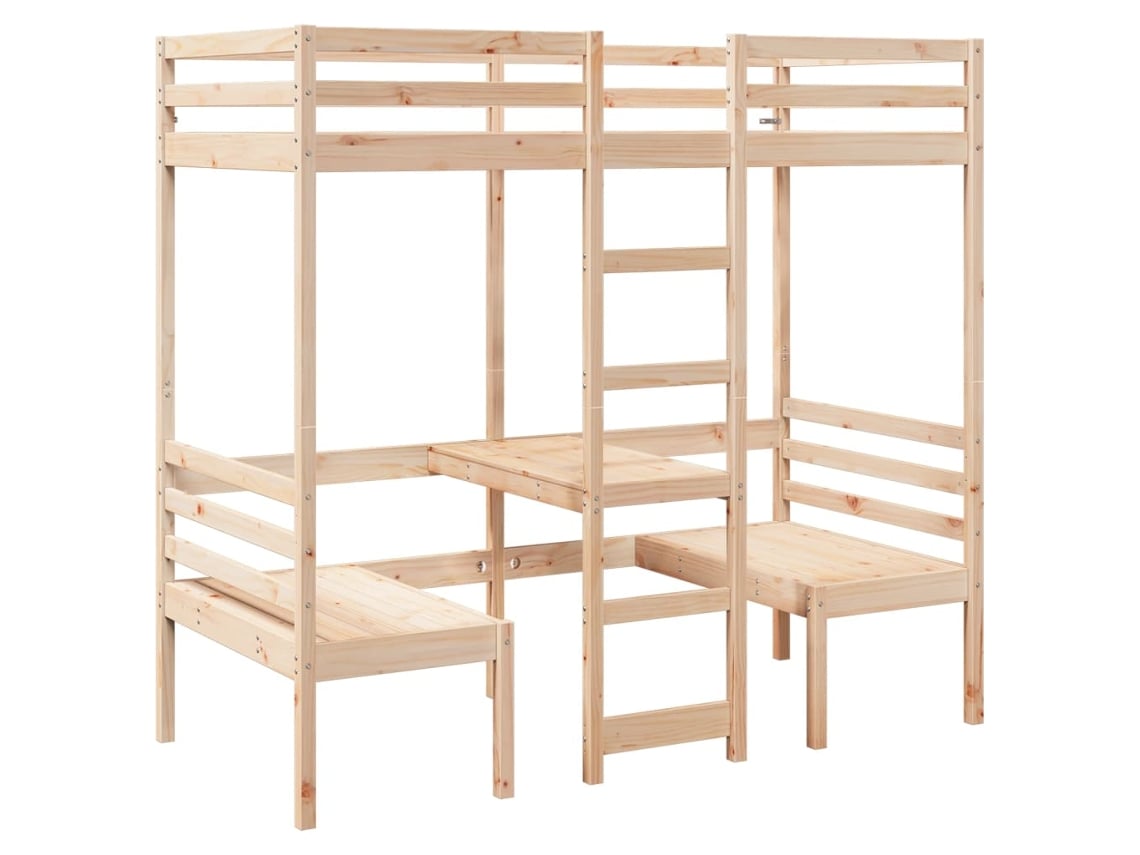 Cama Loft Con Escritorio Y Sillas 90x190 Cm Pino Macizo Dkd Home Decor