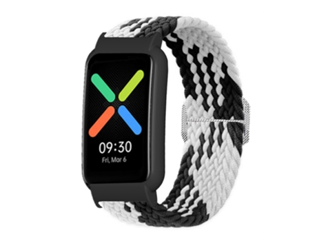 Correa de nailon con elástico de punto para Oppo Watch - blanco negro/negro