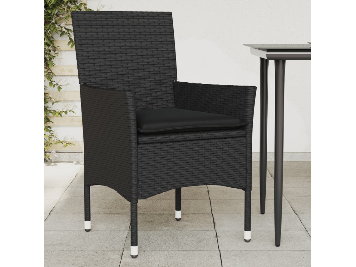Sillas de jardín con cojines, 2 unidades, mimbre sintético negro, Dkd Home Decor