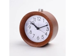 Reloj analógico con marco de madera, diseño portátil, funciona con pilas, sin tictac, volumen de timbre ajustable, perfecto para viajes.
