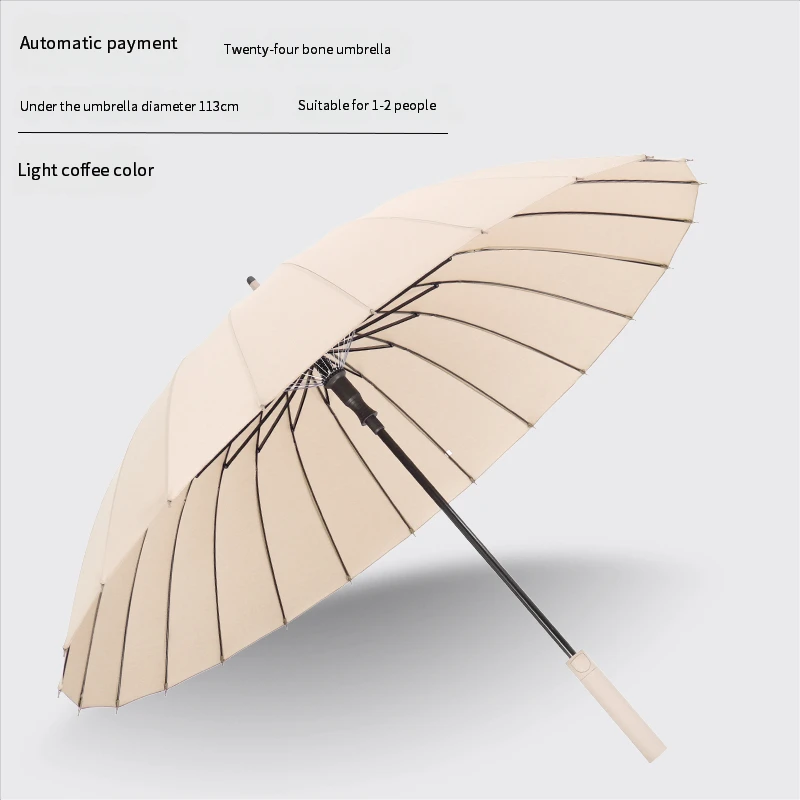 Paraguas Doble Grande De 61 Cm (24 Quilates) Con Mango Largo, Color Blanco Roto, Estilo Casual De Negocios.