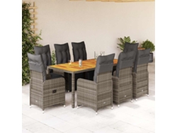 Conjunto de bistró de jardín de 9 piezas con cojines de mimbre gris de DKD Home Decor