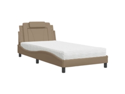 Cama Con Colchón Cuero Sintético Capuchino 100x200 Cm