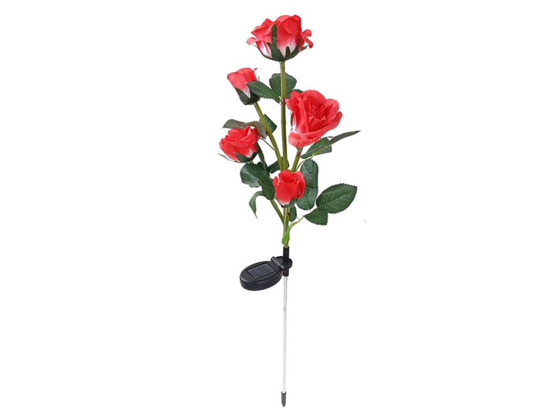 2026-luces Solares Para Jardín Con 5 Rosas Rojas Simuladas Led Decorativas Panel Solar Exterior