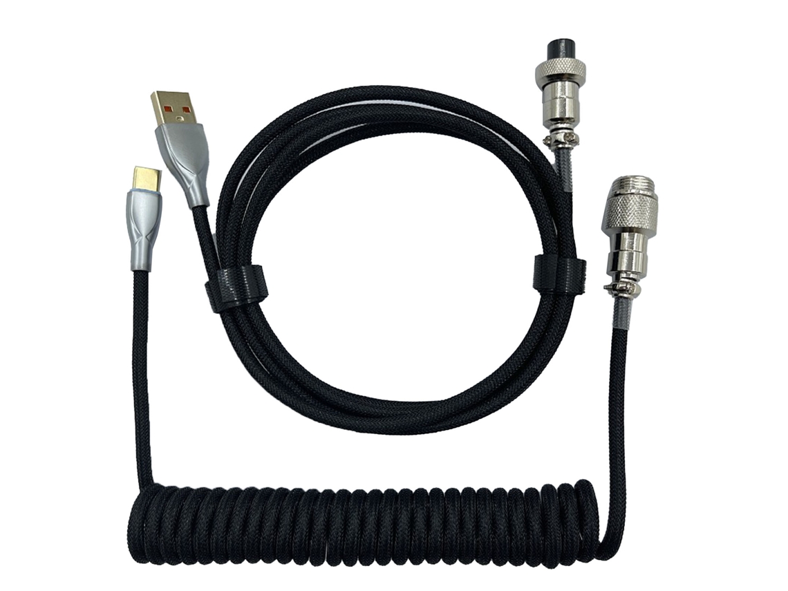 Cabo Enrolado Para Teclado Mecânico Gamer Retrátil Profissional Conector Robusto Preto