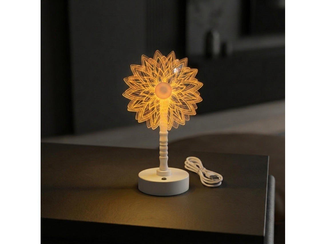 Abajur e Luz Noturna em Formato de Flor, Acrílico, Alimentação Usb. Estilo D CZHHMART