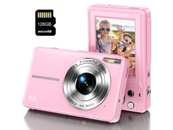 Cámara fotos digital compacta DC403 Nivel de entrada Regalo de cámara para niños FHD 44MP ZOOM 16X Pantalla de 2,4 pulgadas + 128GB - Rosa SZSMART