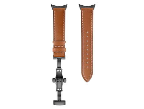 Correa de piel auténtica hebilla de mariposa para Google Pixel Watch - hebilla negra/marrón