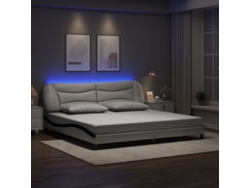 Estructura Cama Con Led Cuero Sintético Blanco Negro 200x200 Cm