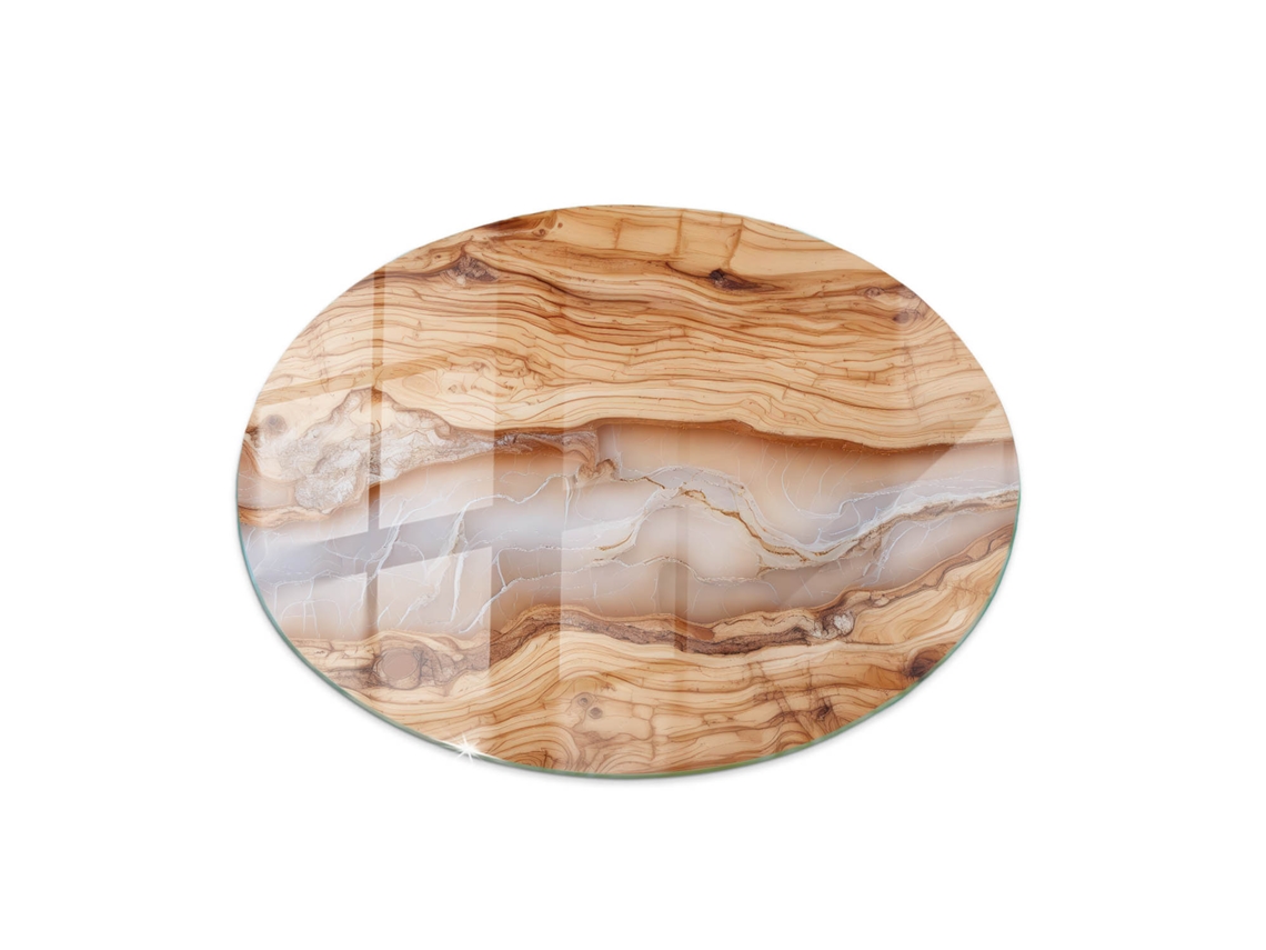 Espejo redondo de cristal para mesa (70 cm - Madera natural con resina - Beige)