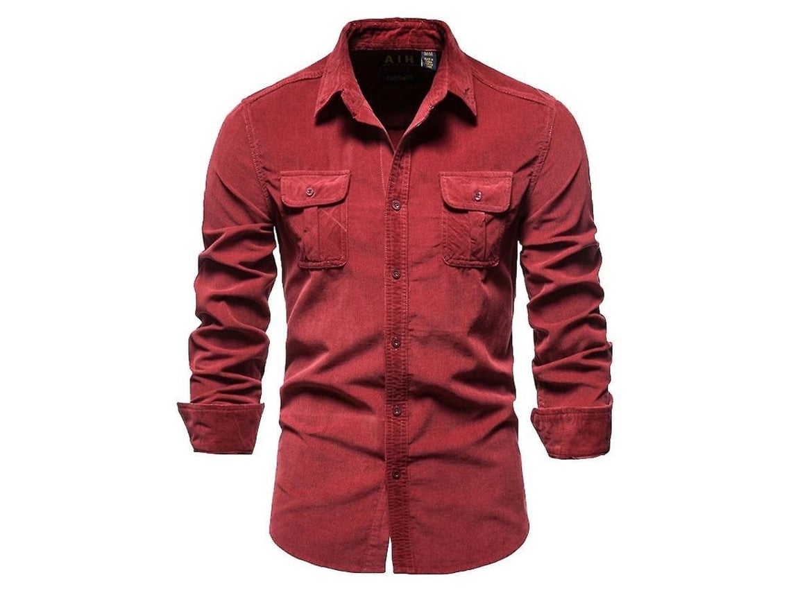 2026-camisa Casual Slim Fit De Pana De Algodón Para Hombre Con Manga Larga Y Cuello Abotonado