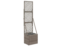 Macetero Vidaxl con enrejado gris de 35 x 30 x 135 cm y base de mimbre.