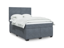 Cama Box Spring Con Colchón Terciopelo Gris Oscuro 140x200 Cm