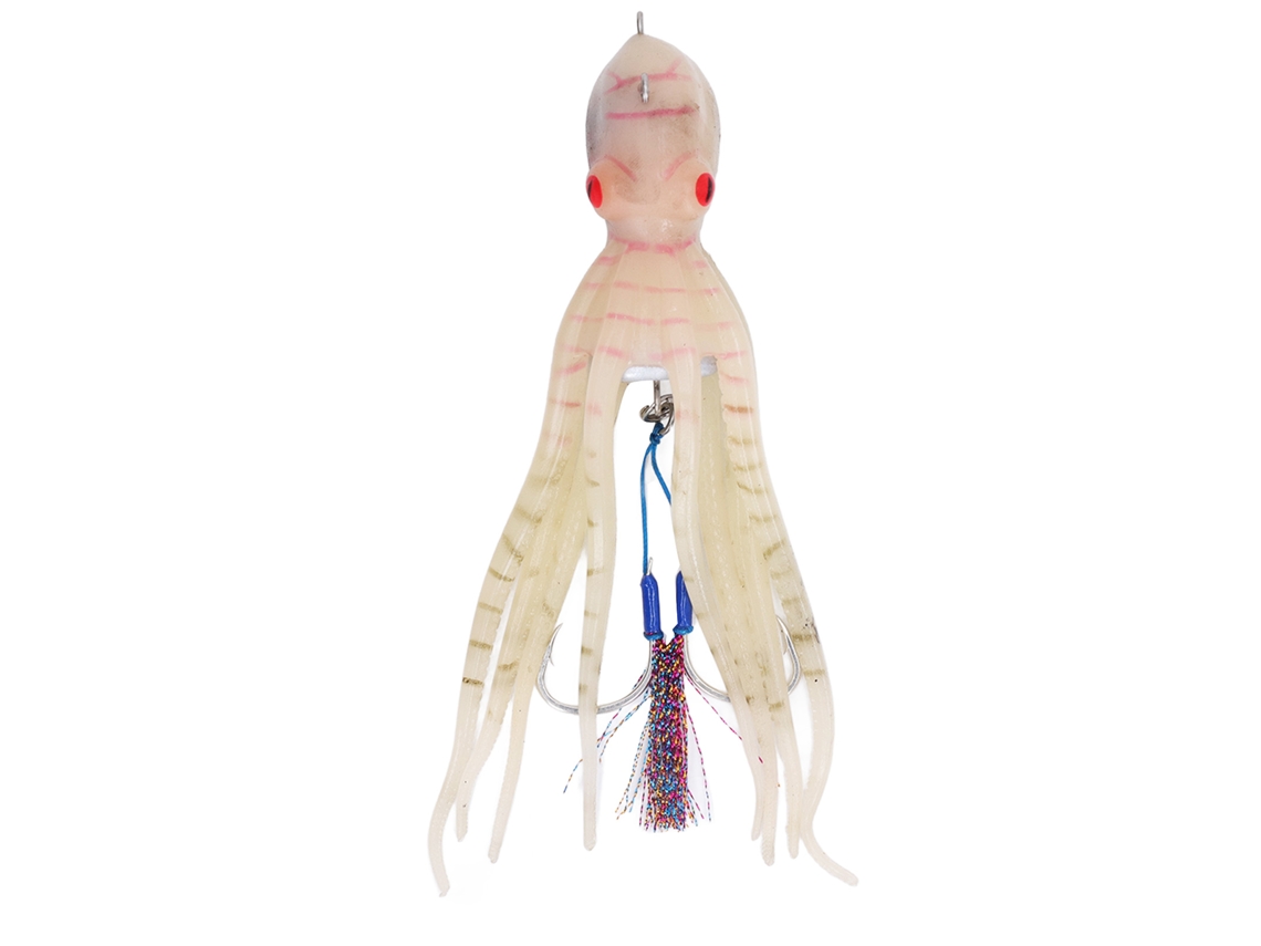 Señuelo de pesca con faldón luminoso para pulpos.
