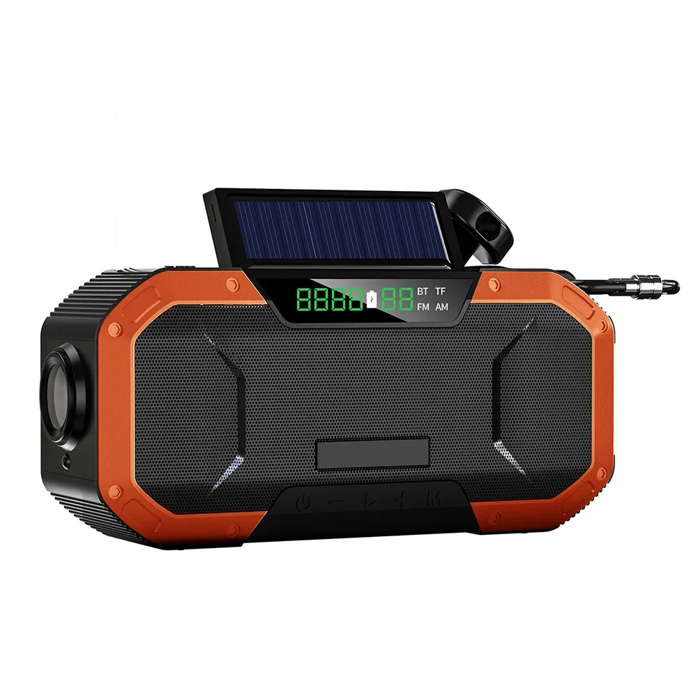 Rádio de Emergência com Manivela Solar 5000Mah Carregador Portátil Luz Flash Acampamento Ao Ar Livre Rádio de Sobrevivência Laranja