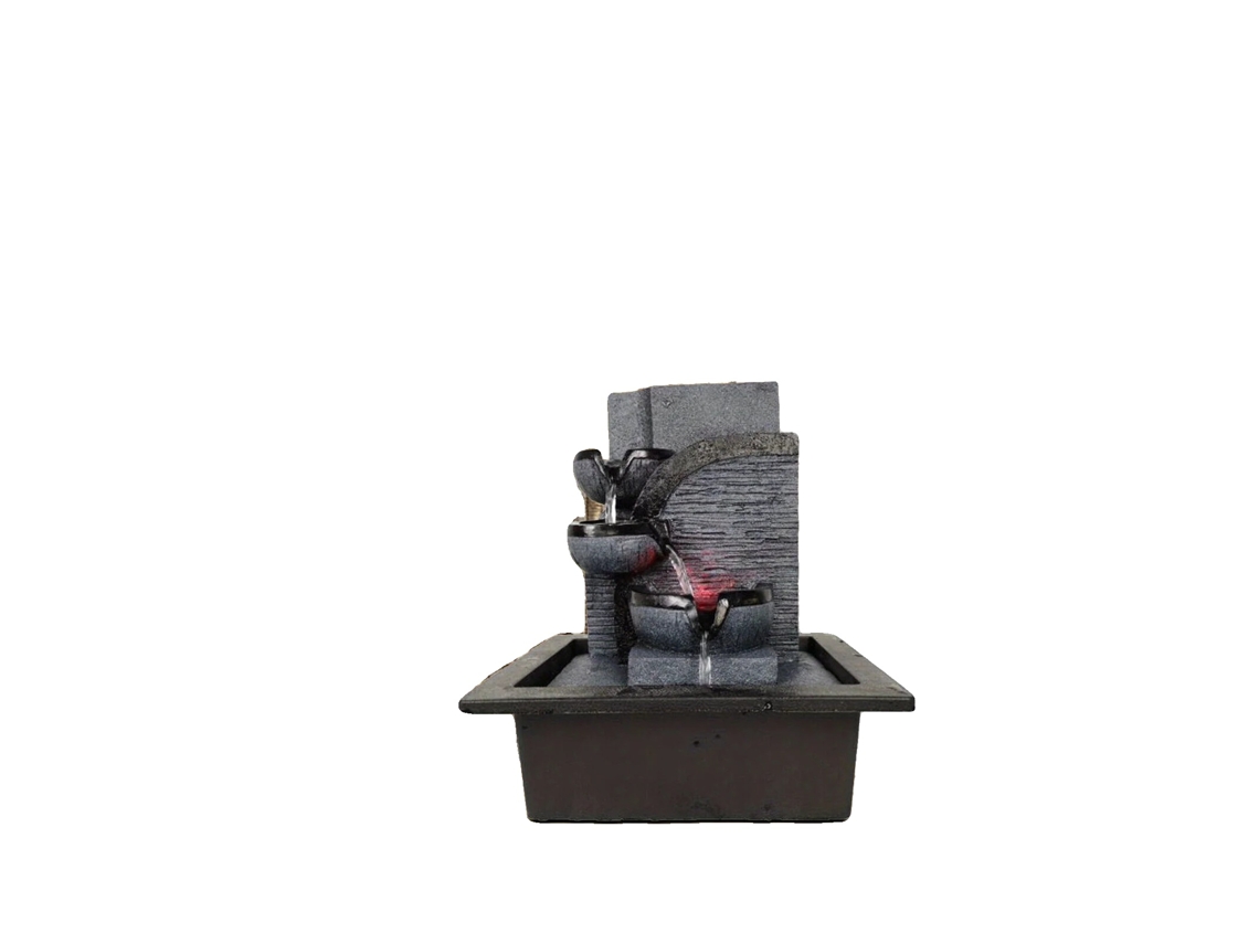 Fuente de agua de interior, luz LED, potencia de 2,5 W, dimensiones 23 x 17,5 x 29 cm, altura máxima de elevación 40 cm, caudal de agua 150 l/h.