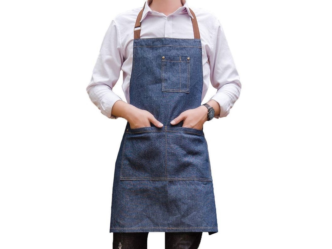 2026-delantal Vaquero Unisex Ajustable con Múltiples Bolsillos para Cocina, Barbacoa y Estudio